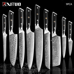 XITUO Damascus kitchen Knife 1-9PC 67 layers Japan Damascus steel Chef knife Sharp Sankotu Cleaver Boning Paring knife G10 handl - Wowza