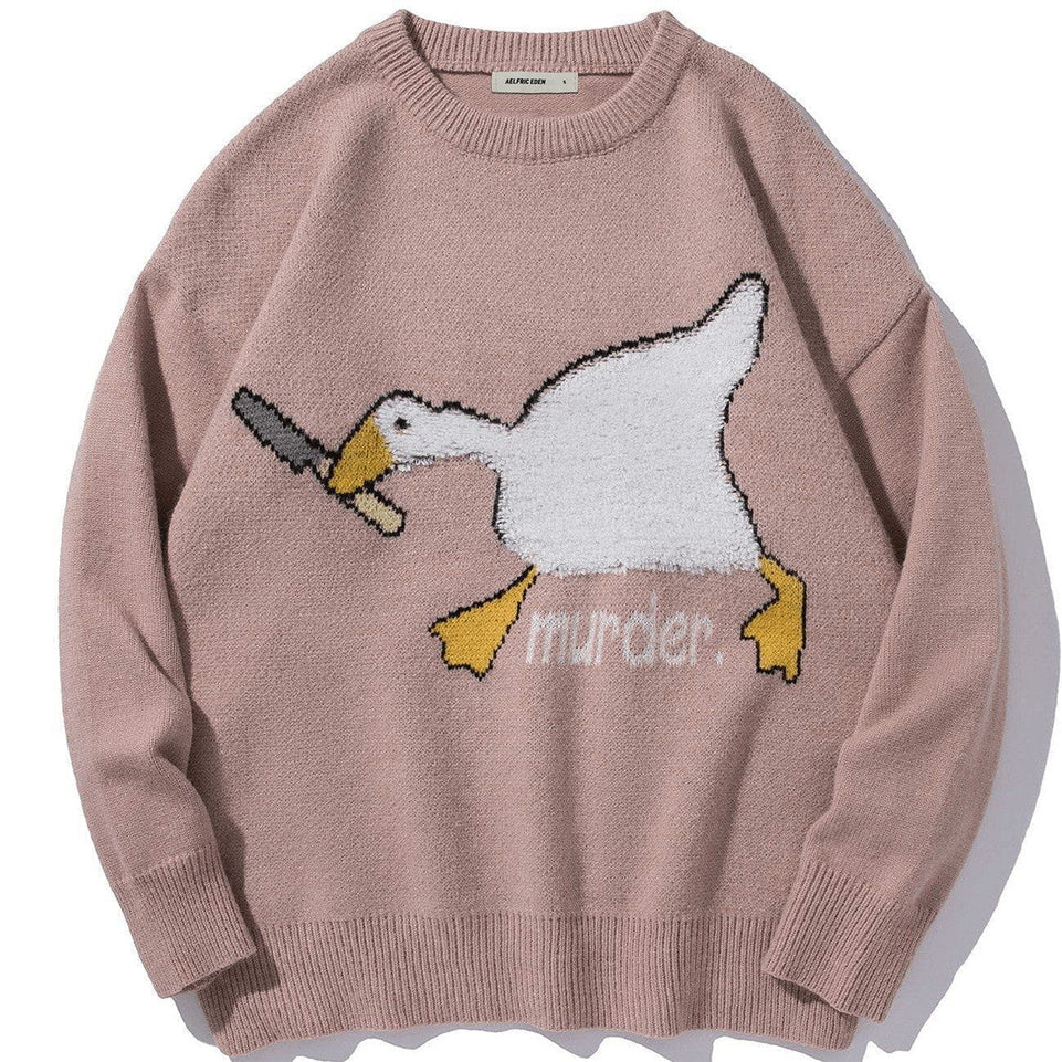 LACIBLE Streetwear Spring Autumn Sweater Men Women Goose Pattern Knitted Sweater Fashion Harajuku Cotton Casual Pullover Sweater