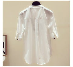 Womens Tops and Blouses Loose Shirts Cotton White Blouse Elegant Embroidery V-Neck Shirts 2023 Summer New Clothes 3140 50