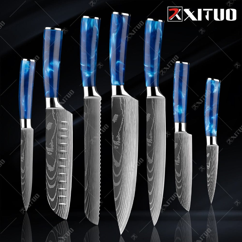 XITUO Kitchen Knife Set Japanese Chef Knives 7CR17 Stainless Steel Damascus Laser Slicing Santoku Cleaver 1-10pc Kitchen Knifes - Wowza