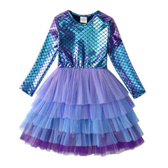 VIKITA Kids Tutu Dress for Girls Long Sleeve Party Prom Vestidos Toddlers Mermaid Unicorn Dresses Kids Princess Autumn Dress