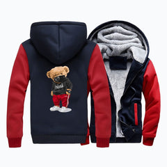 Thick Mens Hoodies Fashion Teddy Bear Printing Male Jacket Hip Hop Brand Outwear Hot Sale Camouflage Sleeve Men's Jacket Casual