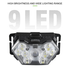 9 Led Strong Headlamp USB Rechargeable Motion Sensor Headlight Portable Fishing Camping Outdoor Head Lamp Work Flashlight