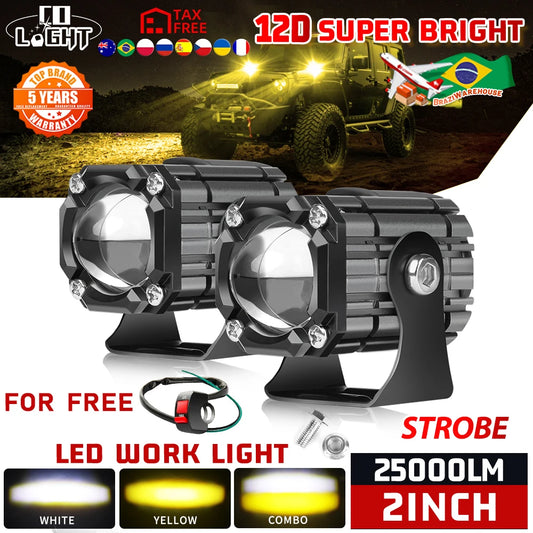 Strobe 2“ Led Work Light 12V 24V 3500K 6500K Combo Universal Motorcycles Headlight Fog Light Led Auxiliary Driving Lamp