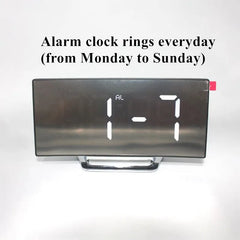 Curved Screen Digital Alarm Clock Temperature Date 2 Levels Brightness Adjustment Snooze Table Clock 12/24H Night Mode LED Clock