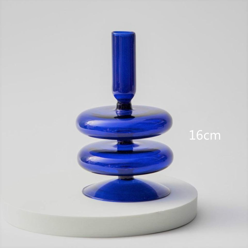 Blue Glass Candlesticks for Wedding Birthday Holiday Home Decoration Morden Decorative Glass Candle Holder 1PC