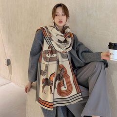 Luxury Winter Cashmere Scarf Women 2023 Design Warm Pashmina Blanket Horse Scarves Female Shawl Wraps Thick Foulard Bufanda