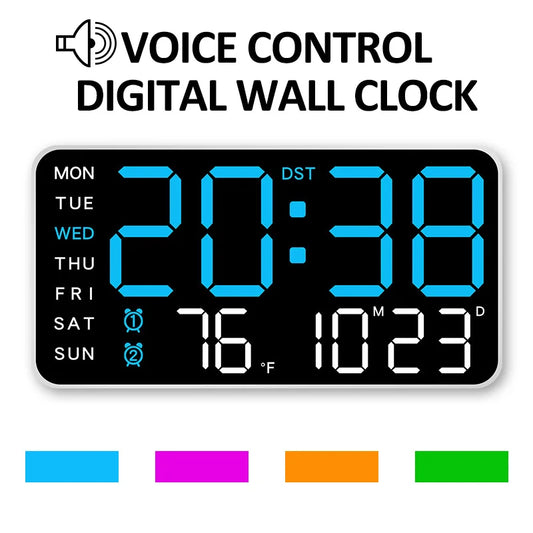 Large Digital Wall Clock Temp Date Week Display Remote Control USB Powered Table Clock Wall-mounted Dual Alarms LED Clocks