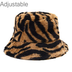 Winter Cow Leopard Faux Fur Fluffy Bucket Hats Women Outdoor Warm Sun Hat Soft Velvet Furry Fisherman Cap Girl Fashion Panama