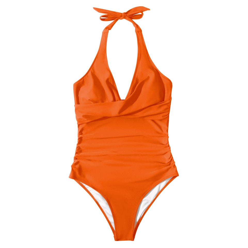 One Piece Swimsuit Women Tummy Control One Piece Swimsuits High Waisted Sexy Halter Bathing Suits XL Push Up Swimwear Women 2023