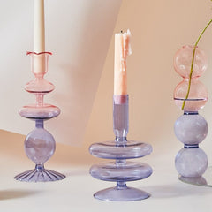 Floriddle Lilac Candle Holders Glass Candlestick holder for Wedding Table Centerpieces Nordic Vase Home Decoration Gift