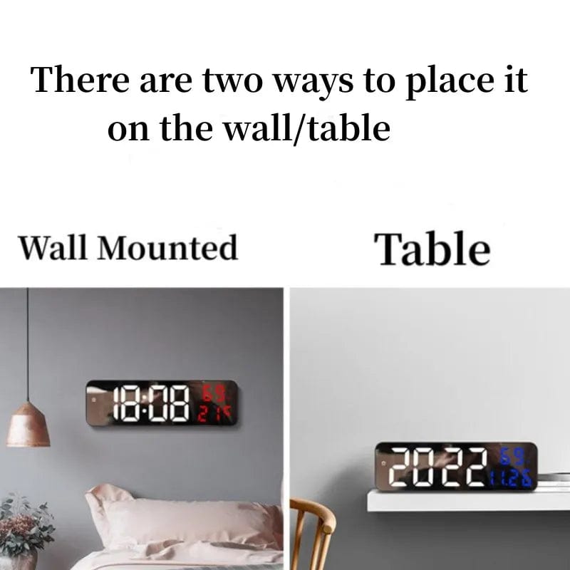 9 Inch Large Digital Wall Clock Temperature and Humidity Display Night Mode Table Alarm Clock 12/24H Electronic LED Clock