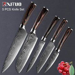 XITUO 1-5PCS set Chef Knife Japanese Stainless Steel Sanding Laser Pattern Knives Professional Sharp Blade Knife Cooking Tool - Wowza