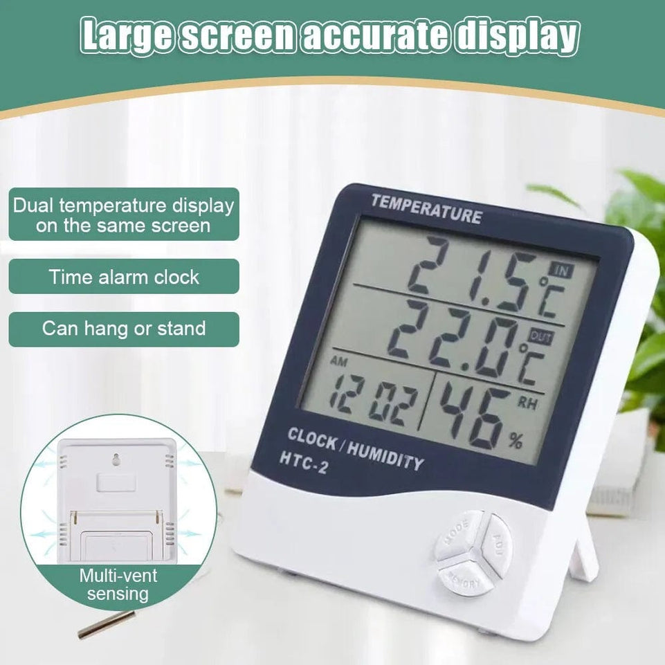 LCD Thermometer Electronic Digital Temperature Humidity Meter Indoor Outdoor  Hygrometer Weather Station Clock HTC-1 HTC-2