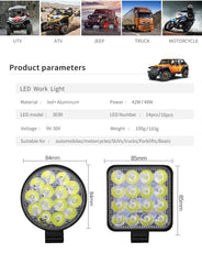 10 Pcs Work Light LED Car Front Fog Light 9-30V 42W 14LED 48W 16SMD Truck SUV 4X4 4WD Engineering Headlights Off-road Headlamp