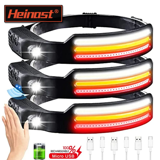 IR Motion Sensor Headlamp USB Rechargeable Headlight White/Yellow/Red Light 10 Modes Head Lamp Waterproof Head Light