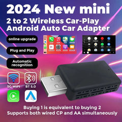 Mini Wireless CAR PLAY Adapter 2 in 1 5G Wifi & Bluetooth 5.0 Android Auto Plug and Play Non-inductive Connection