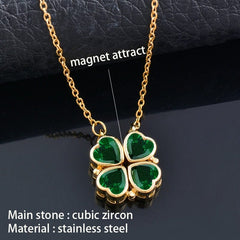 SINLEERY Unusual together 4 crystal heart flower pendant stainless steel necklace gold silver color chain XL333 ZD1 SSK