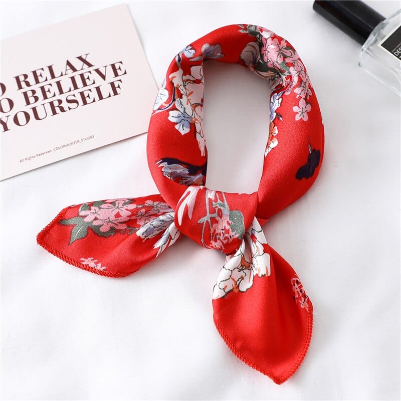 Women Small Satin Silk Scarf Square Print Wrap Foulard Femme Handkerchief Bandana Neck Hair Skinny Tie Scarves Shawls