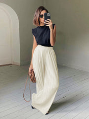 Mnealways18 Beige Pleated Wide Leg Pants Womens Pants Fashion 2023 Casual Loose Trousers Office Lady Elegant Long Palazzo Pants