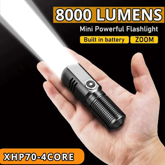 Powerful Led Torch Flashlight 4 Core Built in Battery Shot Long Smart Type-c Rechargeable Flash Light EDC Torch Lamp For Camping