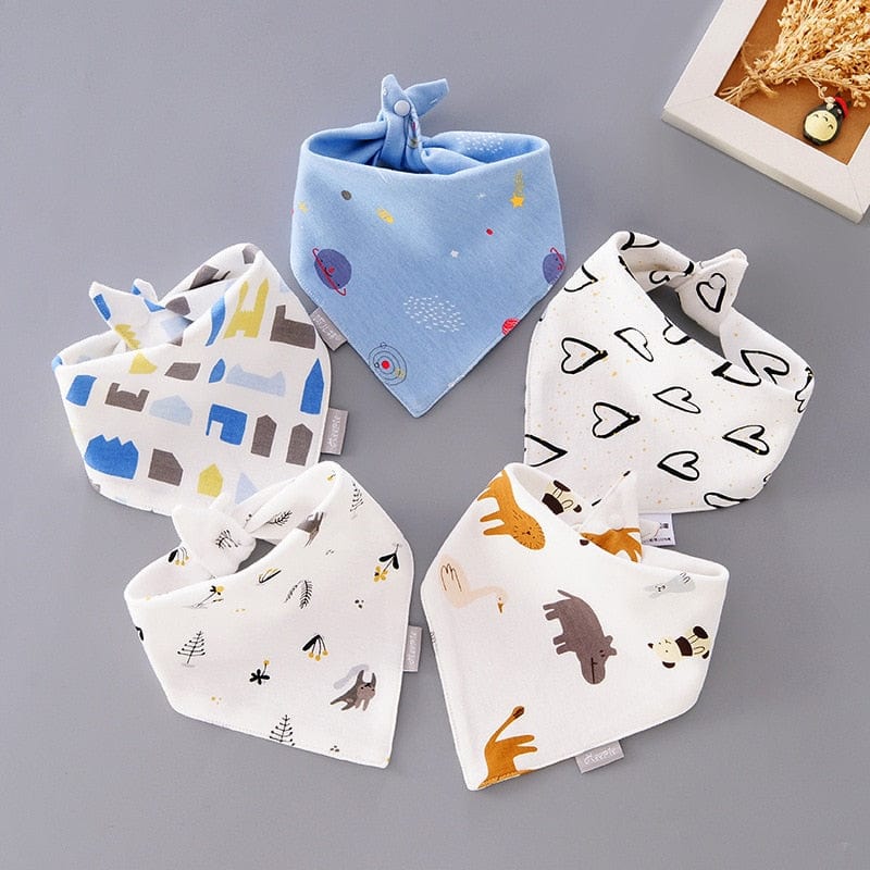 5Pcs/Set Baby Bibs Triangle Double Cotton Bandana Bibs Baby Boys Girls Babador Feeding Smock Infant Burp Cloth Baby Saliva Towel