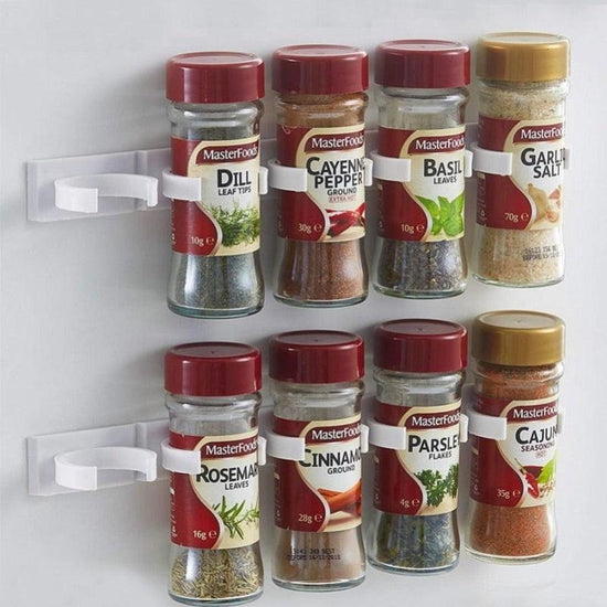 2/4PC Spice Bottle Rack Kitchen Storage Wall Mount Ingredient Plastic Adhesive Clip Cabinet Organizer Door Hooks Jar Holder Tool - Wowza
