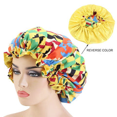 African Pattern Ankara Print Bonnet Women Night Sleep Cap Satin Lining Soft Extra Large Head Wear Ladies Headwrap Hair Care Hat