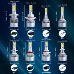 2x Led Headlights H7 LED H11 H4 Hi/Lo H1 H3 H8 HB1 HB3 HB4 HB5 HIR2 H13 H27 9005 9006 Bulbs 3000K 6000K 8000K COB C6 car lights