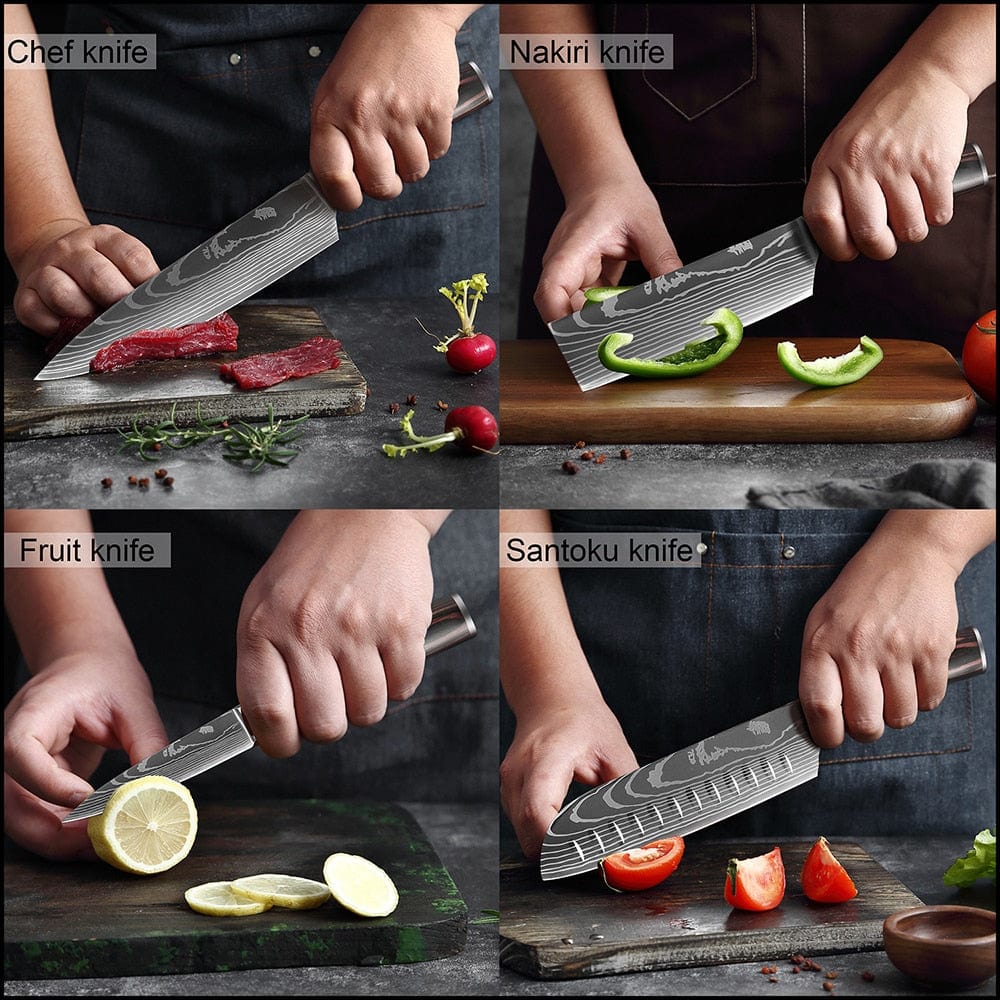 XITUO Chef knife 1-10 Pcs Set Kitchen Knives Laser Damascus Pattern Sharp Japanese Santoku Knife Cleaver Slicing Utility Knife - Wowza