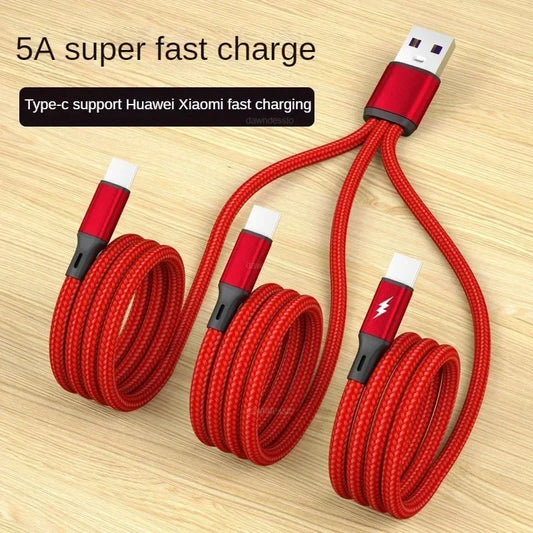 All Phones USB Charge Cable 3 Type-C 3 Micro USB Spliter Cord Fast Charging 5A For Mobile Phone Power Bank Charging Together 1.2m