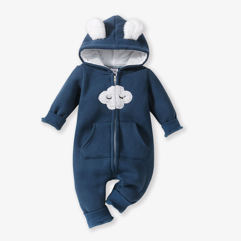 PatPat Winter Baby Adorable Cloud Hooded Baby Rompers for Baby Boys and Baby Girls Warm Unisex Baby Bodysuit Clothes