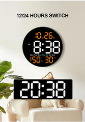 LED Large Digital Wall Clock 10inch with Remote Control Temperature Humidity Date Week Display