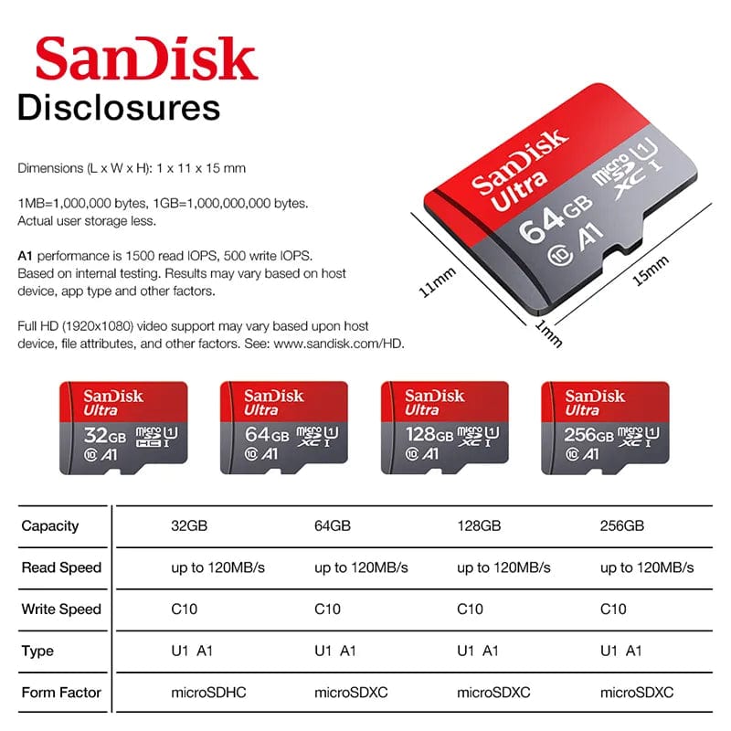 Sandisk Ultra micro sd 128GB 32GB 64GB 256GB 512GB A1 Micro SD Card SD TF Flash Card Memory Card Class 10 for Phone