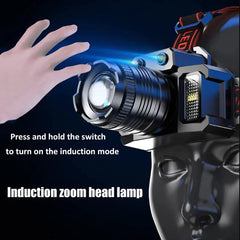 LED Sensor Headlamp Torch Camping Search Light Head Flashlight Rechargeable Powerful Head Lamp Front Lanterns Headlights 5 Styles