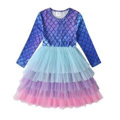 VIKITA Kids Tutu Dress for Girls Long Sleeve Party Prom Vestidos Toddlers Mermaid Unicorn Dresses Kids Princess Autumn Dress