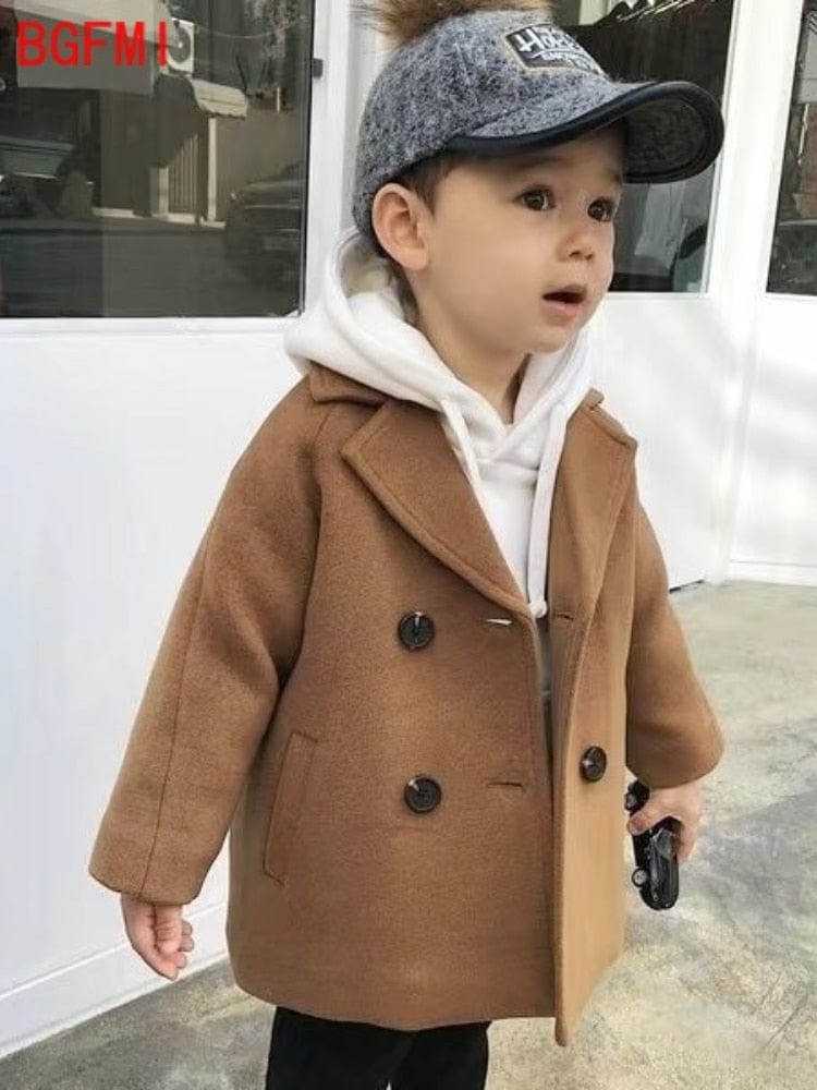 Winter Grid Jackets Boys Girl Woolen Double-breasted Baby Boy Trench Coat Lapel Autumn Kids Outerwear Coats Spring Wool Overcoat