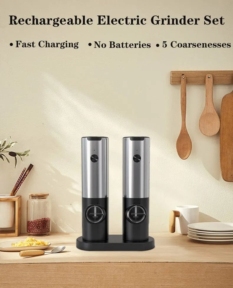 Electric Salt Grinder Set USB Rechargeable Electric Pepper Mill With LED Light Adjustable Coarseness Kitchen Tools