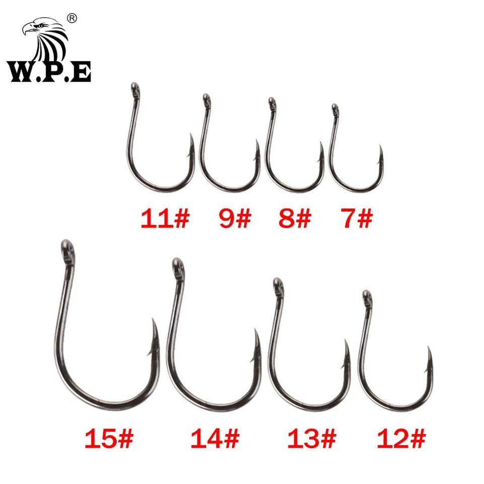 W.P.E Brand 1 pack Fishing Hook Size 7#-15# Barbed Hook High-Carbon Steel Single Circle Carp Fishhook Jig Tackle Accessories