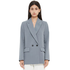 Autumn and spring women's blazer jacket casual solid color double-breasted pocket decorative coat