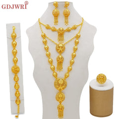 Dubai Jewelry Sets Gold Color Necklace & Earring Set For Women African France Wedding Party Jewelery Ethiopia Bridal Gifts