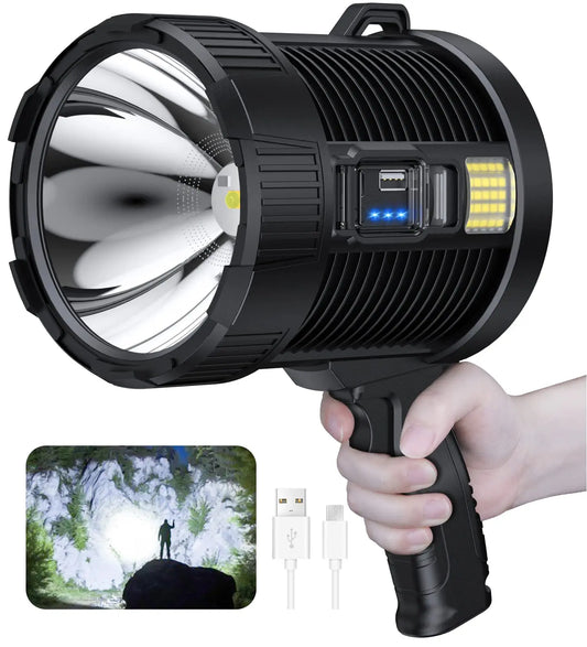 Spotlight 900000 Lumens Rechargeable Led Spot Lights Handheld Large Flashlight Super Bright Outdoor Solar Spotlights Searchlight