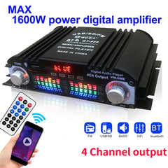 HiFi Sound Amplifier Digital 1600W Peak Power 4 Channel Audio Amplifier Bluetooth Karaoke Player FM Radio Support Remote Control