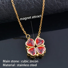 SINLEERY Unusual together 4 crystal heart flower pendant stainless steel necklace gold silver color chain XL333 ZD1 SSK