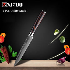 XITUO Chef knife 1-10 Pcs Set Kitchen Knives Laser Damascus Pattern Sharp Japanese Santoku Knife Cleaver Slicing Utility Knife - Wowza