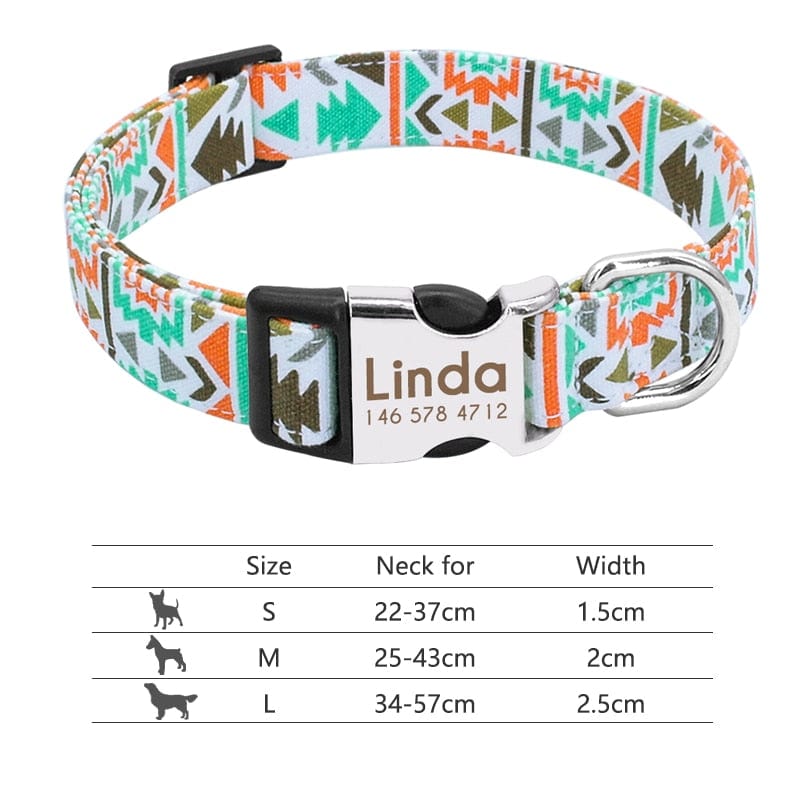 Customized Printed Pet Collar Nylon Dog Collar Personalized Free Engraved Puppy ID Name Collar for Small Medium Large Dogs Pug - Wowza