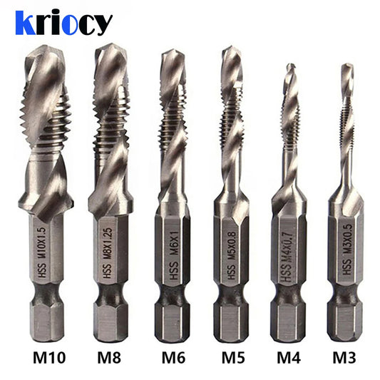 Tap Drill Bit Set Hex Shank Titanium Plated HSS Screw Thread Bit Screw Machine Compound Tap M3 M4 M5 M6 M8 M10 Hand Tools