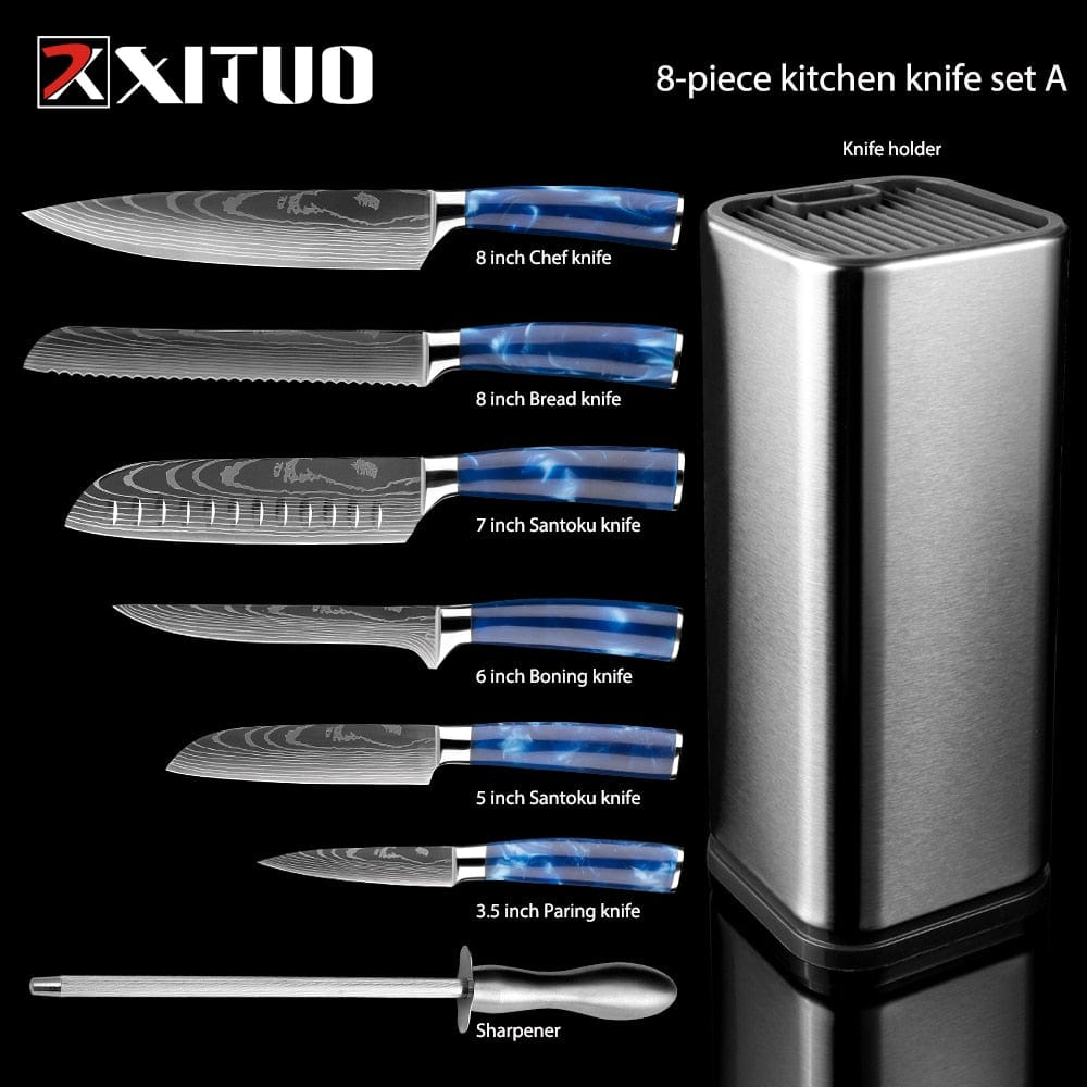 XITUO Kitchen Knife Set Japanese Chef Knives 7CR17 Stainless Steel Damascus Laser Slicing Santoku Cleaver 1-10pc Kitchen Knifes - Wowza