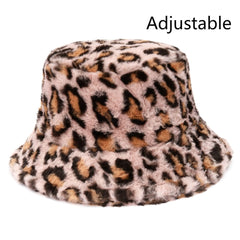 Winter Cow Leopard Faux Fur Fluffy Bucket Hats Women Outdoor Warm Sun Hat Soft Velvet Furry Fisherman Cap Girl Fashion Panama