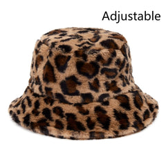 Winter Cow Leopard Faux Fur Fluffy Bucket Hats Women Outdoor Warm Sun Hat Soft Velvet Furry Fisherman Cap Girl Fashion Panama